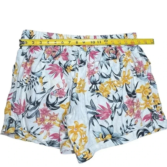 Per Se Tropical Floral Print Linen Shorts Stretch Waist Drawstring Tie Large - Picture 8 of 9